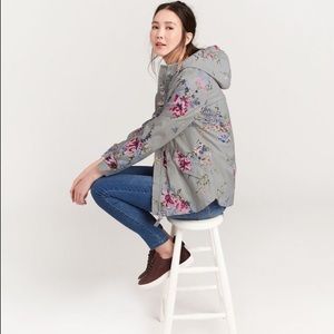 Joules gray floral rain jacket with hood!